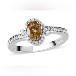 Golden Tanzanite & Zircon, Platinum/Sterling Silver Ring 0.85ctw